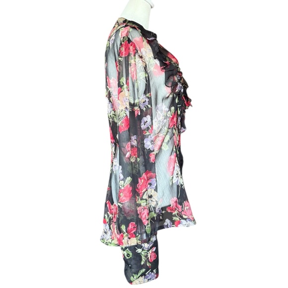 Lauren Ralph Lauren Black Floral Button Front Sheer Blouse Sz M - Picture 4 of 6